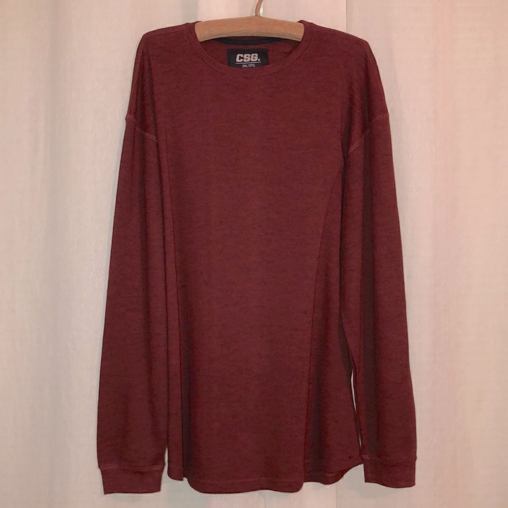 CSG. 2XL Burgundy Heather Crewneck Waffle Knit Long Sleeve Pullover Thermal